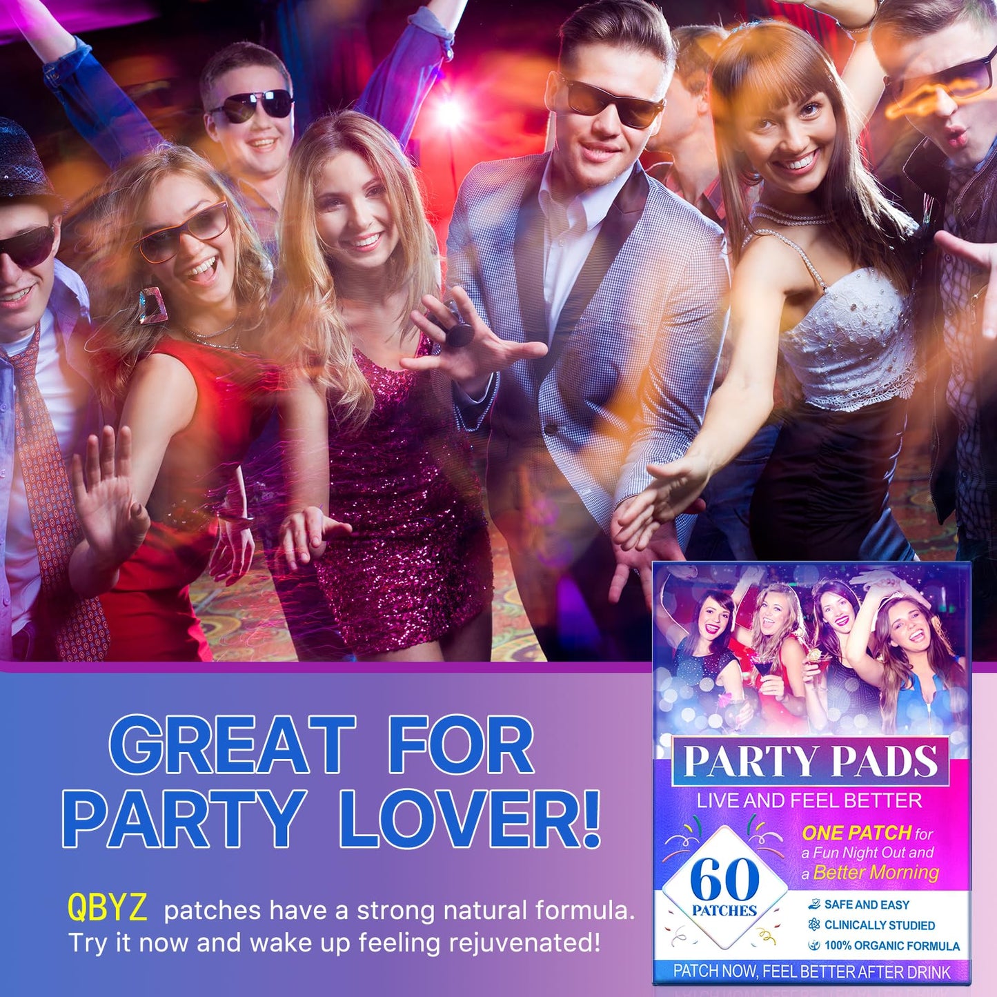 QBYZ 60 Pack Party Relief Patches – Use Before Party Drinking, Wake Up Refreshed, Natural Patches