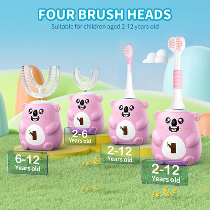 QDCYP Kids U-Shaped Electric Toothbrush – 360° Cleaning, 6 Modes, Ages 2-6 (Pink)