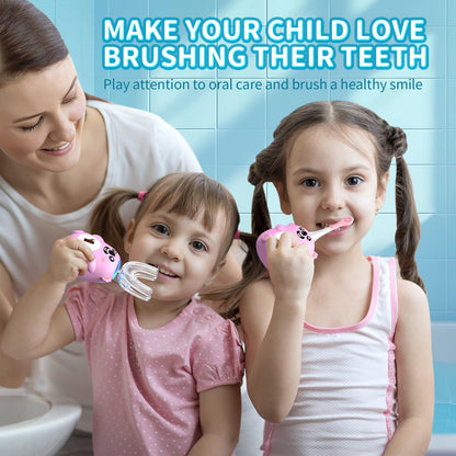 QDCYP Kids U-Shaped Electric Toothbrush – 360° Cleaning, 6 Modes, Ages 2-6 (Pink)