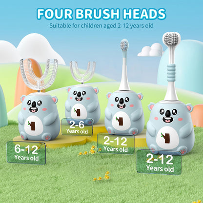 QDCYP Kids U-Shaped Electric Toothbrush | 6 Modes, 4 Brush Heads, Koala Design (Ages 2-6)