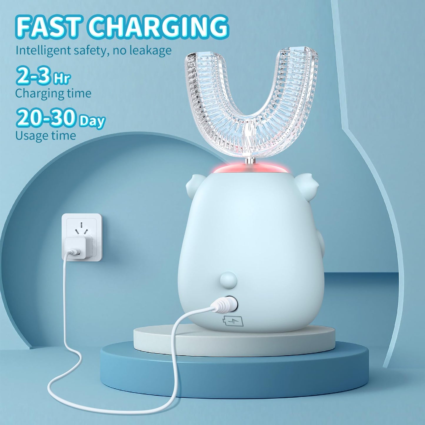 QDCYP Kids U-Shaped Electric Toothbrush | 6 Modes, 4 Brush Heads, Koala Design (Ages 2-6)
