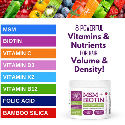 Qhemet Biologics MSM + Biotin Hair Nutrient Blend – 8.5 oz for Hair Growth