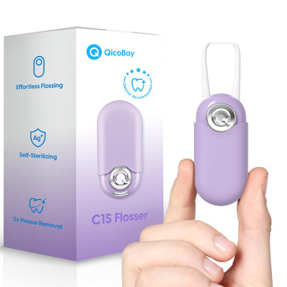 QicoBay C1S Reusable Flosser Set – Auto-Restringing Flosser, Replaceable Floss Capsule, Multi-Hygiene, Portable Travel, Recyclable Zero Waste, Unflavored Dawn Purple