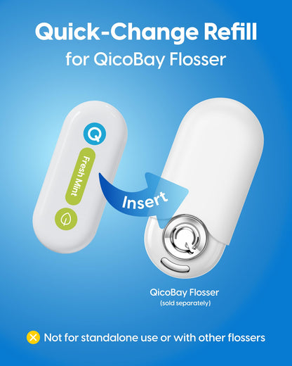 QicoBay Refill Floss Capsule for C1S Flosser – 90 Uses, PFAS-Free, Zero Waste (Unflavored) 3-Pack