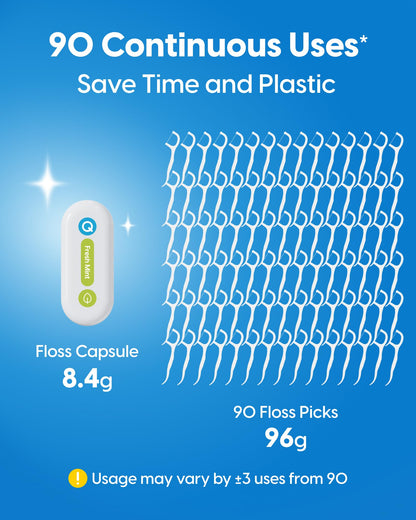 QicoBay Refill Floss Capsule for C1S Flosser – 90 Uses, PFAS-Free, Zero Waste (Unflavored) 3-Pack