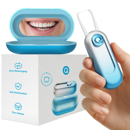 QicoBay UpFlosser P1 – Premium Auto-Restringing Flosser, Capsule & Mirror Case (Glacier Blue)