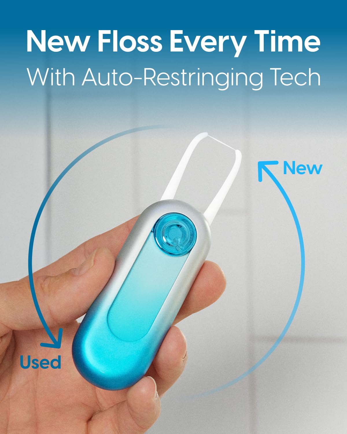 QicoBay UpFlosser P1 – Premium Auto-Restringing Flosser, Capsule & Mirror Case (Glacier Blue)