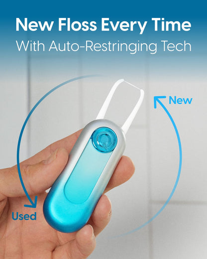 QicoBay UpFlosser P1 – Premium Auto-Restringing Flosser, Capsule & Mirror Case (Glacier Blue)
