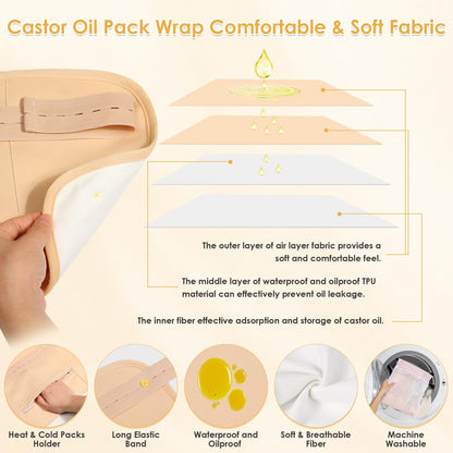 Qinzave 17Pcs Castor Oil Pack Wrap – Reusable Full-Body Kit for Detox