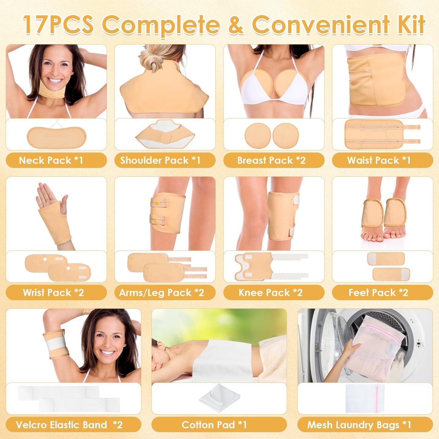 Qinzave 17Pcs Castor Oil Pack Wrap – Reusable Full-Body Kit for Detox