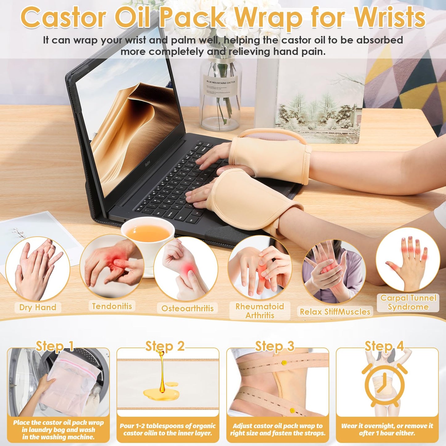 Qinzave 17Pcs Castor Oil Pack Wrap – Reusable Full-Body Kit for Detox