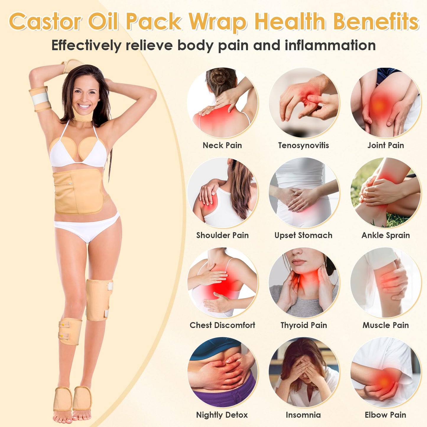 Qinzave 17Pcs Castor Oil Pack Wrap – Reusable Full-Body Kit for Detox