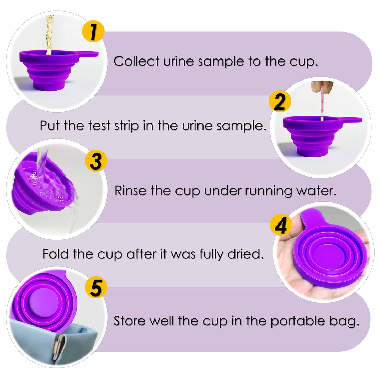 QMARK Collapsible Silicone Pee Cups for Ovulation and Pregnancy Tests – 2 Pack with Travel Case, Reusable