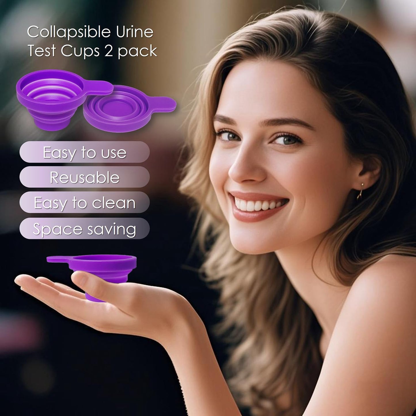 QMARK Collapsible Silicone Pee Cups for Ovulation and Pregnancy Tests – 2 Pack with Travel Case, Reusable