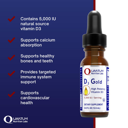 QNL D3 Gold Vitamin D Liquid Drops – Bone Strength, Immune & Cardiovascular Support | 0.43 fl oz