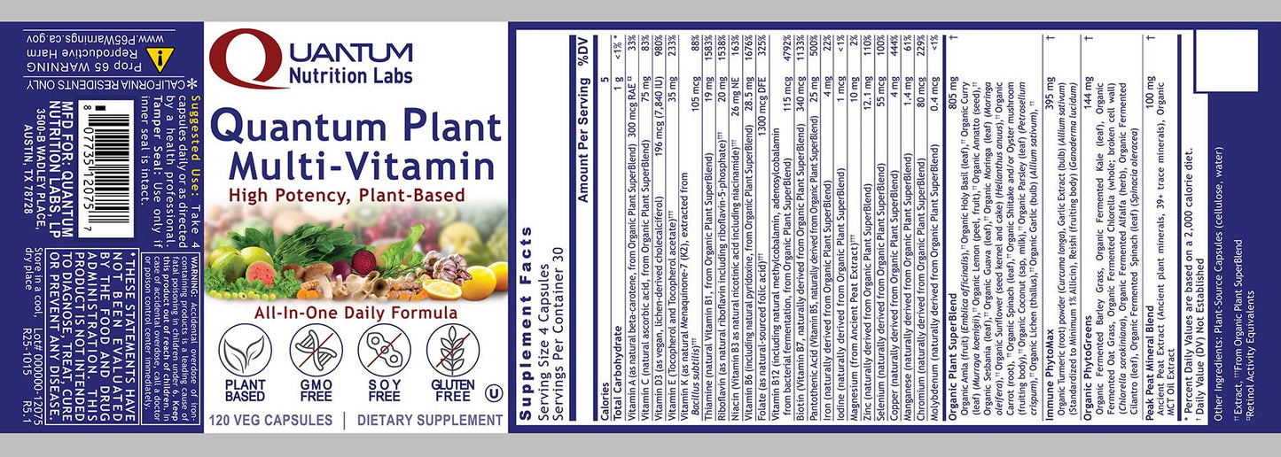 QNL Quantum Plant Multi-Vitamin – Complete Plant-Based Multivitamin for Immune Support (120 Capsules)