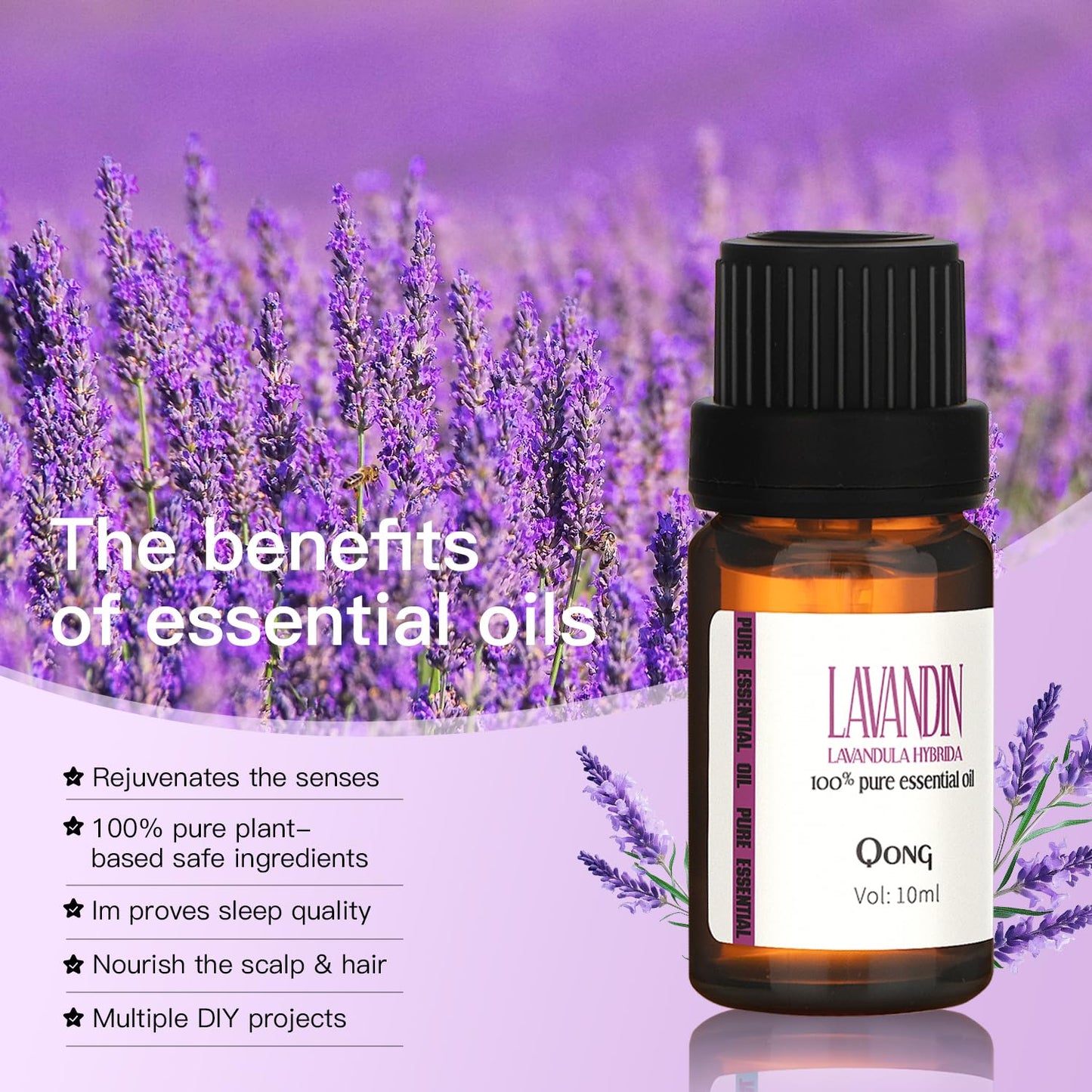 QONG Lavender Essential Oil Blend – Organic Essential Oil for Sleep, Hair Growth & Scalp Care | 10ml