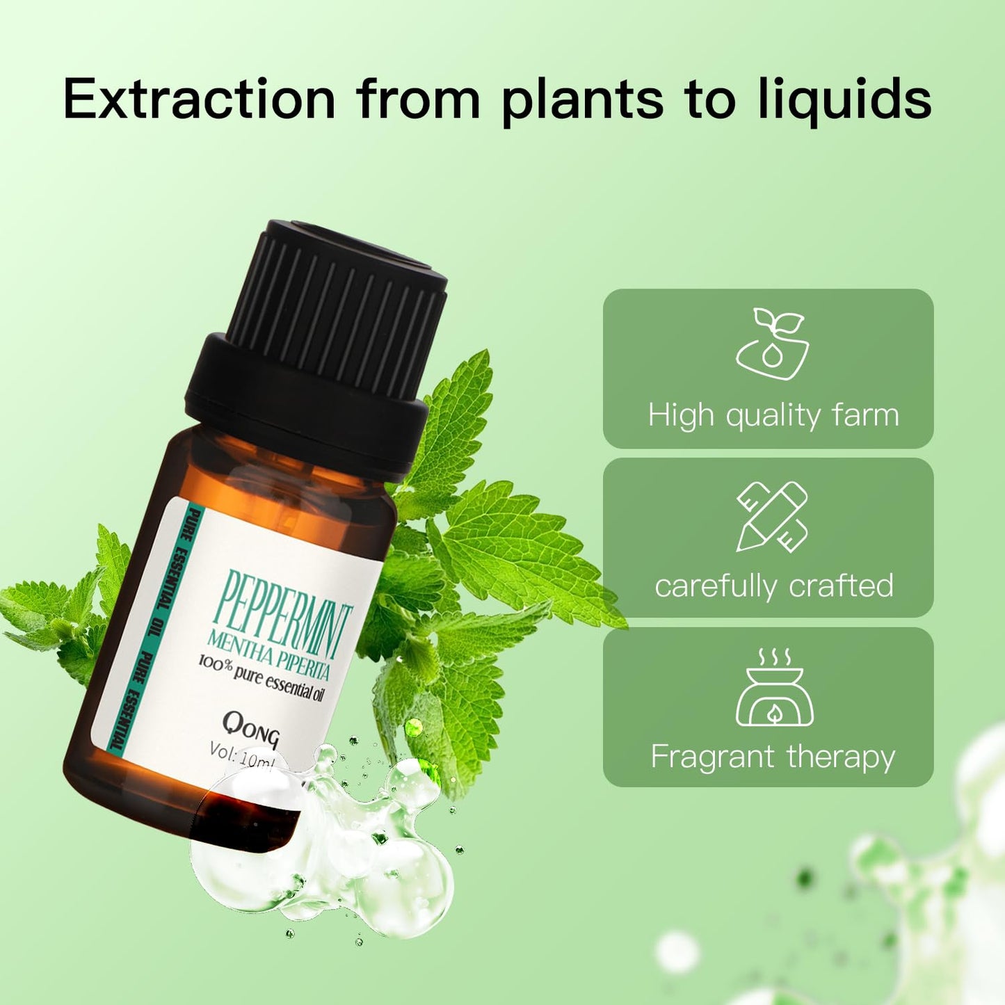 QONG Peppermint Essential Oil Blend – Organic Mint Oil for Hair Growth & Diffusers (10ml)