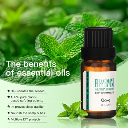 QONG Peppermint Essential Oil Blend – Organic Mint Oil for Hair Growth & Diffusers (10ml)