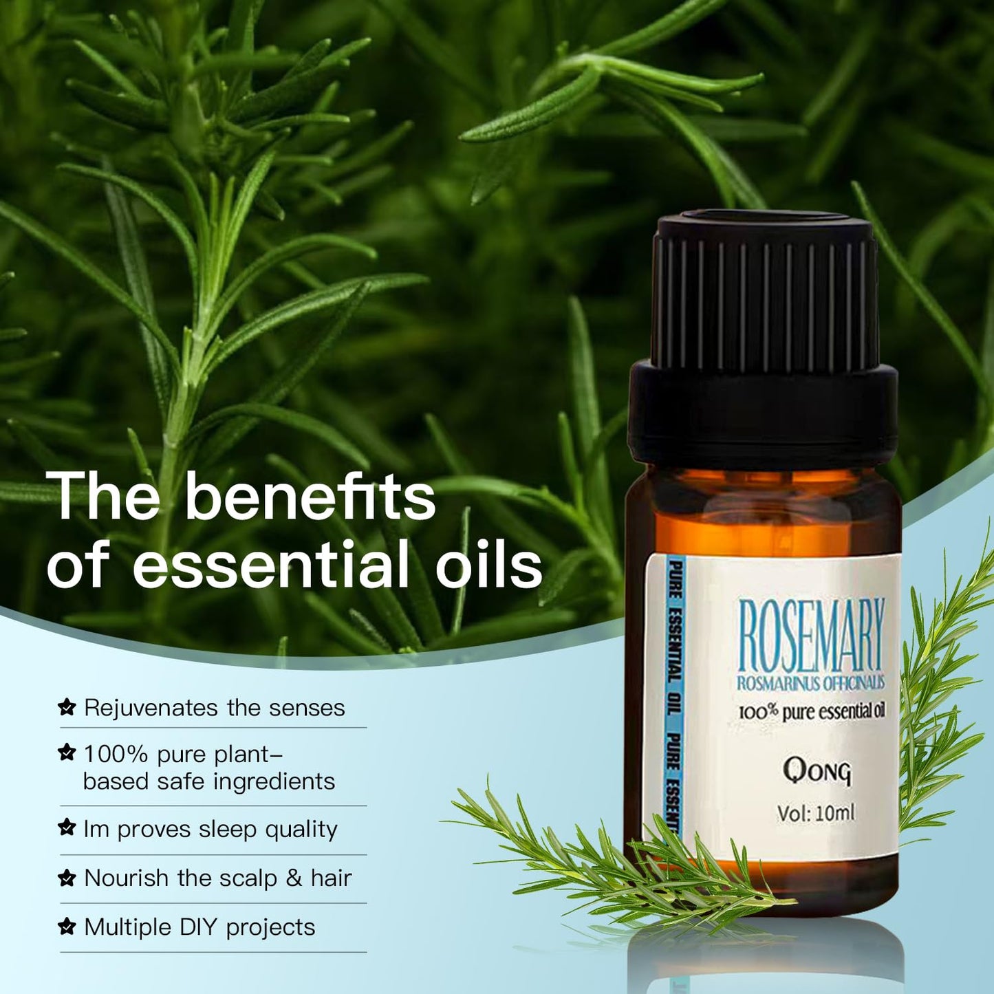 QONG Rosemary Essential Oil Blend 10ml – Hair, Skin, Nails & Aromatherapy