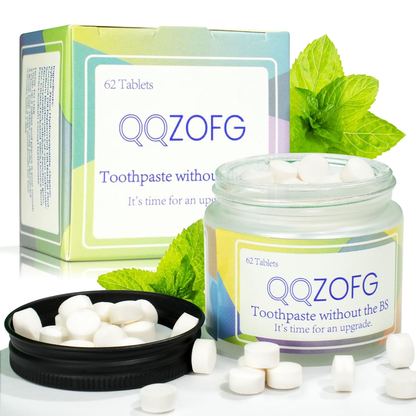 QQZOFG Toothpaste Tablets - Fluoride-Free Nano Hydroxyapatite (NHA), Peppermint, 62 Tablets