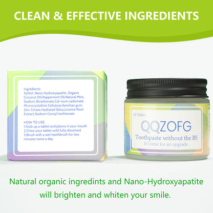 QQZOFG Toothpaste Tablets - Fluoride-Free Nano Hydroxyapatite (NHA), Peppermint, 62 Tablets