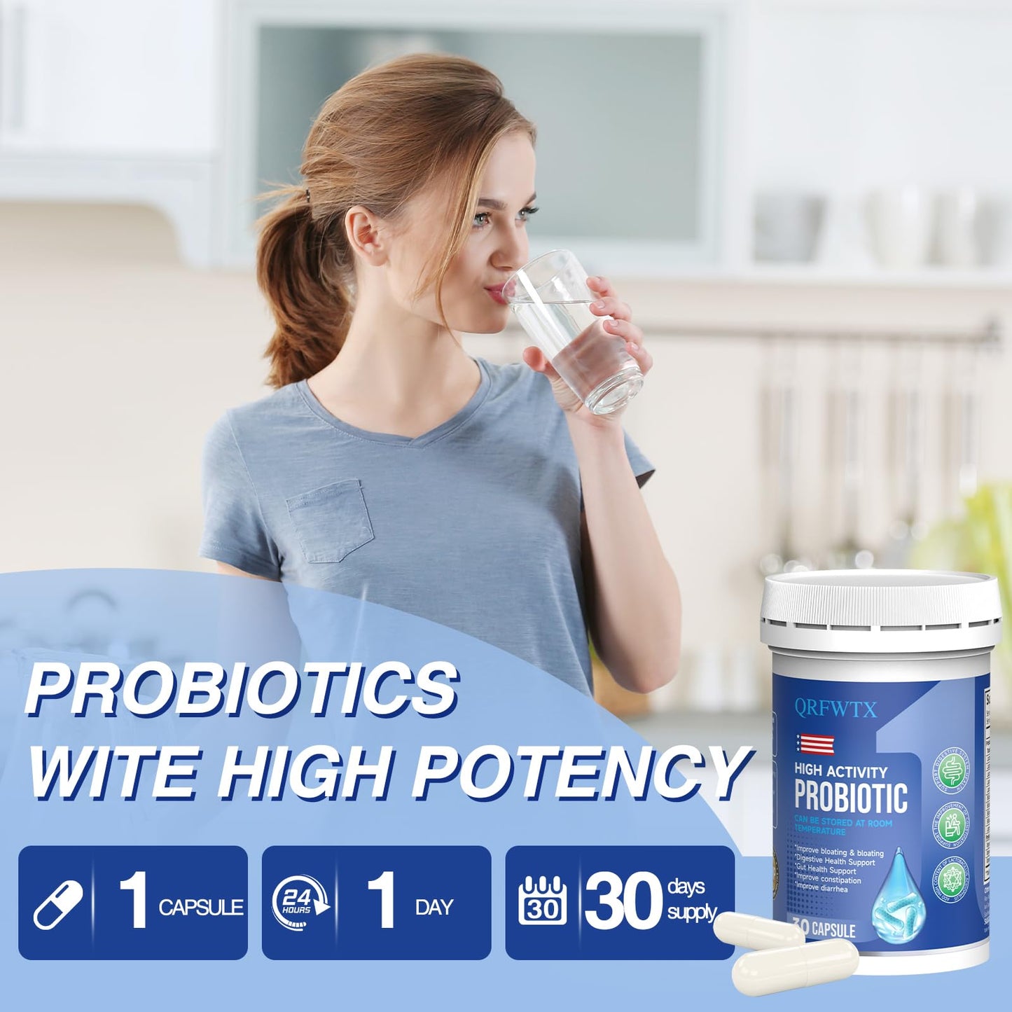 QRFWTX Acidophilus Probiotic 60B CFU | Gut Health & Immune Support