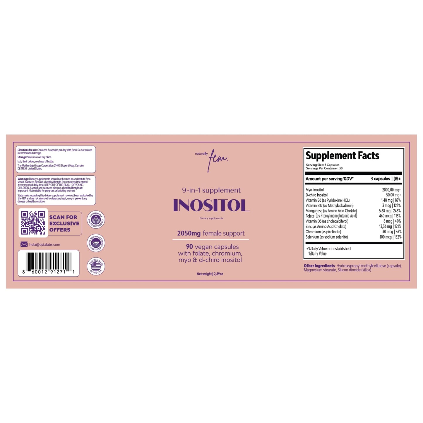 QSTA Myo-Inositol & D-Chiro Inositol for Women – 2050mg (40:1) | 90 Capsules
