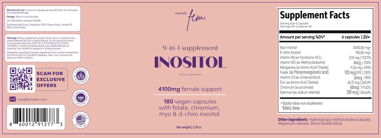 QSTA Myo-Inositol & D-Chiro Inositol Supplement for Women 4100mg (40:1) – 9-in-1 Hormonal & Metabolic Support