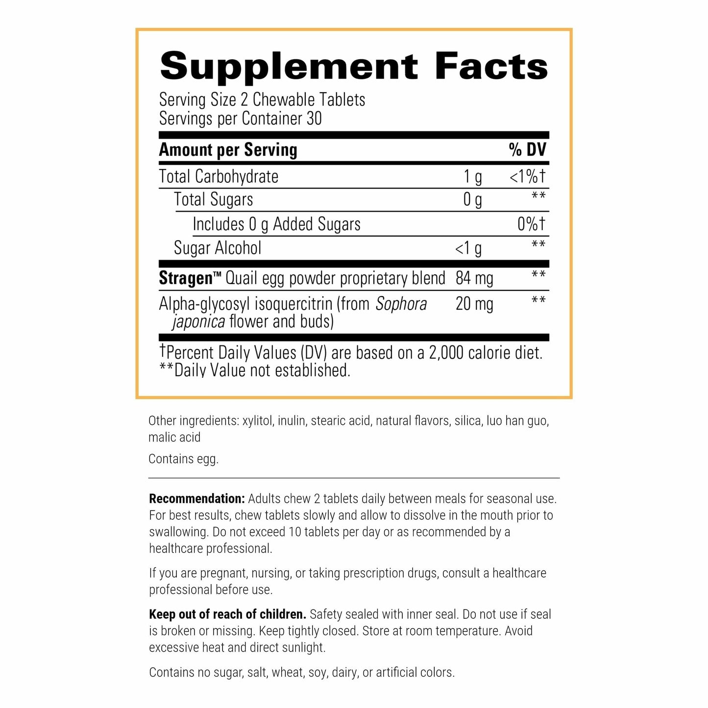 AllQlear Seasonal Immune Support – Quail Egg Powder, Berry Flavor, Dairy-Free | Integrative Therapeutics | 60 Chewable Tablets (30 Servings)