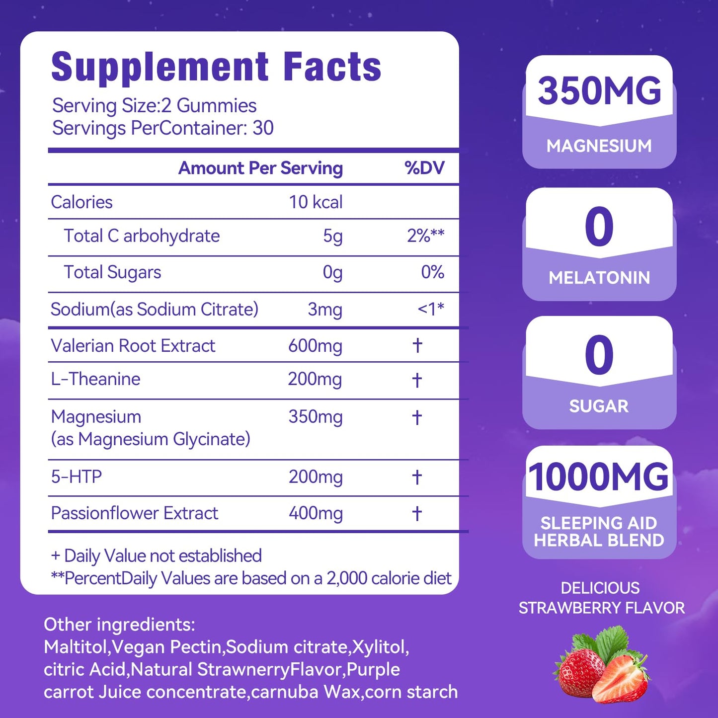 QualiLife Melatonin-Free Sleep Gummies for Adults – Magnesium, Valerian & 5-HTP | Sugar-Free Strawberry