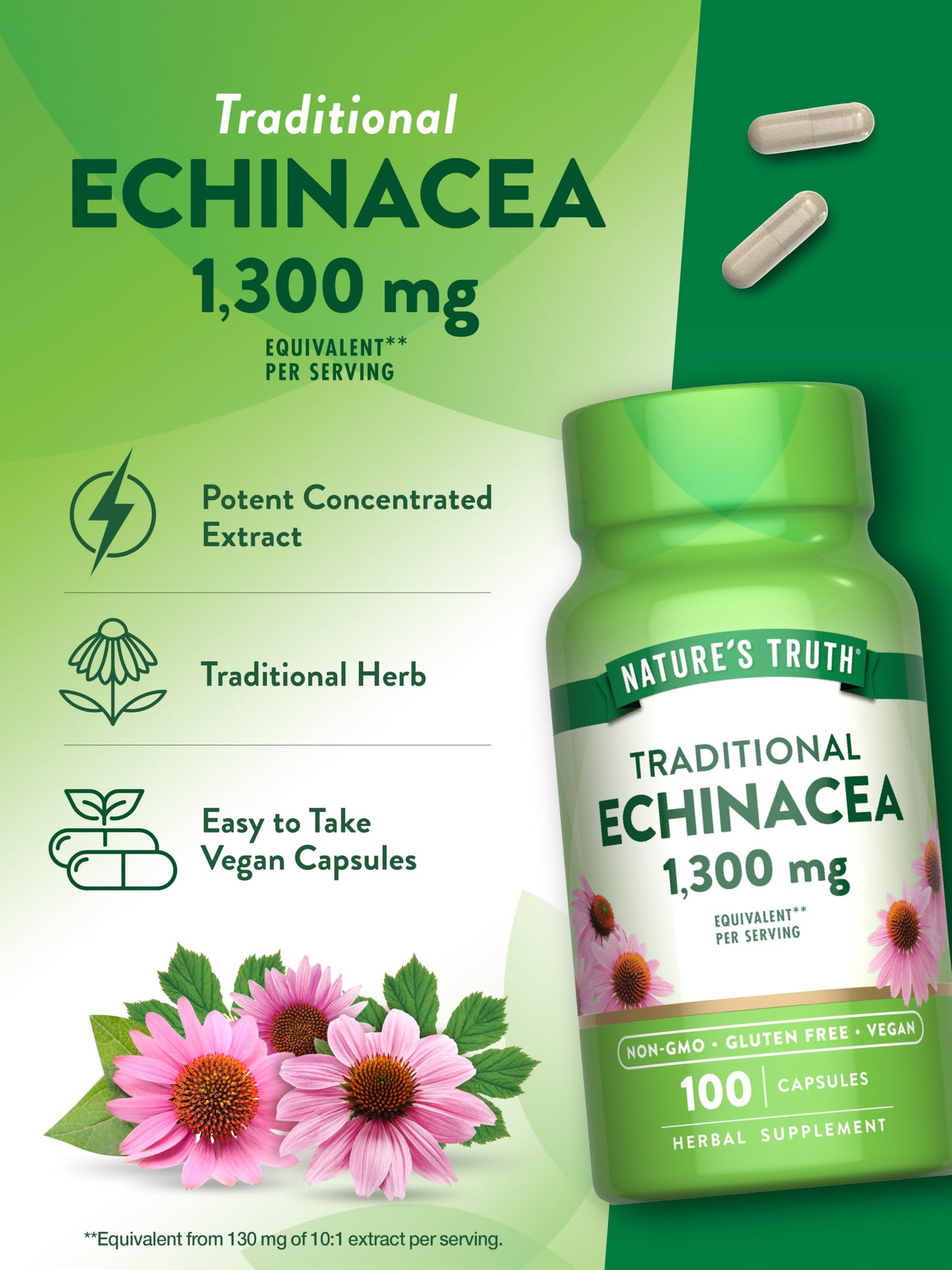 Nature's Truth Echinacea Extract Capsules | 1300mg | 100 Count | Non-GMO & Gluten Free