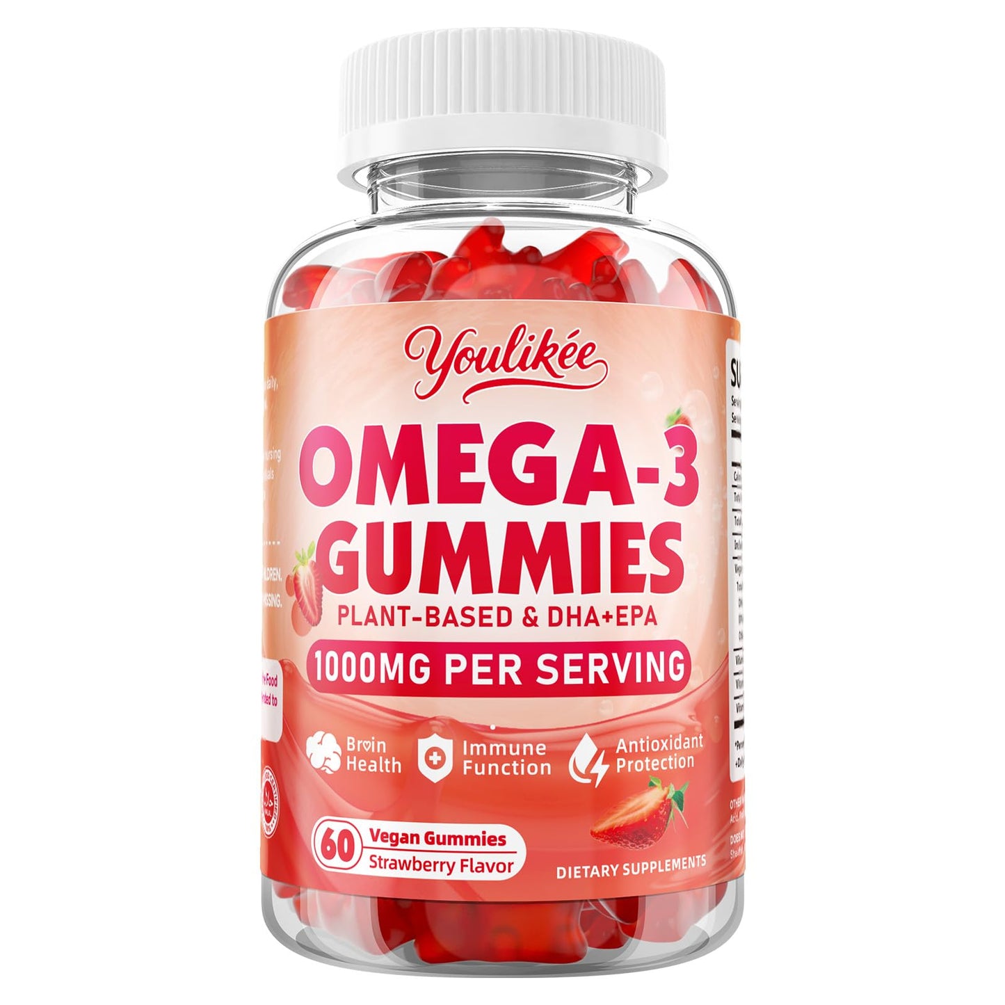 Vegan Omega-3 Gummies 1000mg | Algae DHA 460mg & EPA 230mg | Strawberry