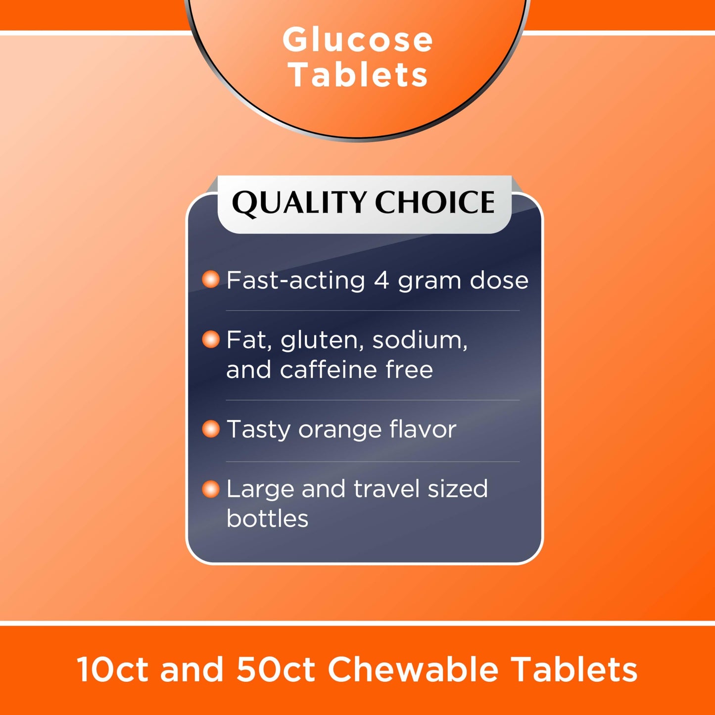 Quality Choice Fast Acting Glucose Tablets - Orange Flavor, 50 Count