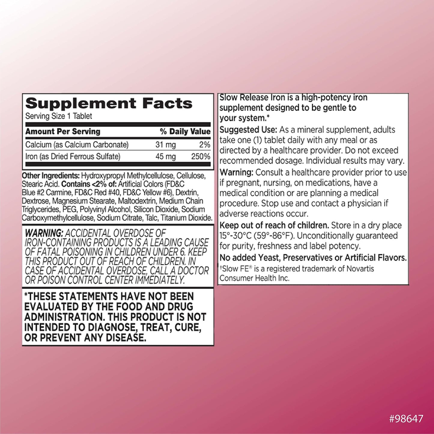 Quality Choice Iron High Potency Slow Release Tablets 45mg – 60 Tablets (Pack of 2)