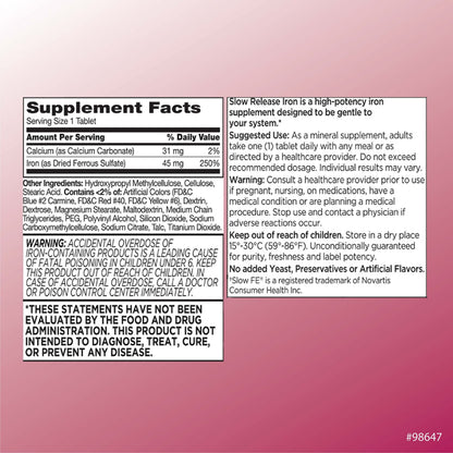 Quality Choice Iron High Potency Slow Release Tablets 45mg – 60 Tablets (Pack of 2)