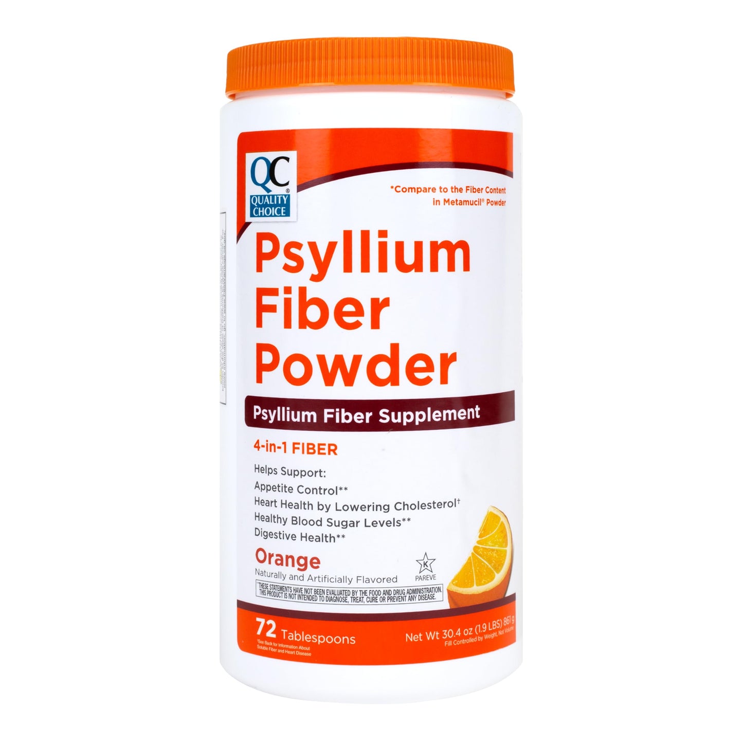Quality Choice Psyllium Fiber Powder - Original Formula, 72 Doses for Digestive Support