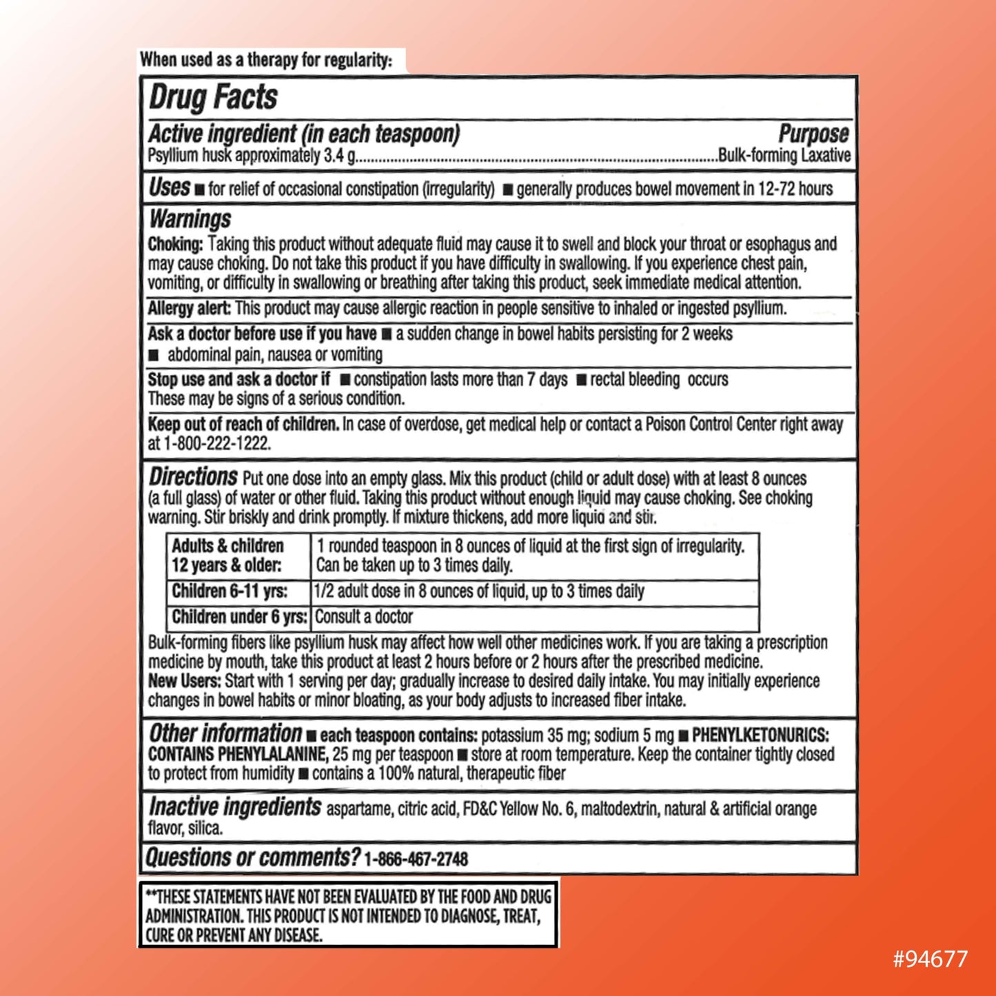 Quality Choice Sugar Free Fiber Powder - Orange Flavor, 48 Doses