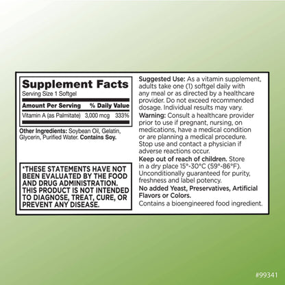 Quality Choice Vitamin A 3,000 mcg Softgels (10,000 IU) — Vision, Immune & Bone Support | 100 Softgels