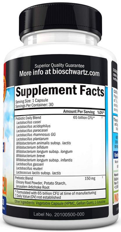 Probiotic 65 Billion with Prebiotic – Digestive Health Capsules (30ct) | Lactobacillus Acidophilus
