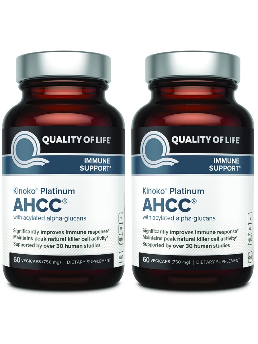 Quality of Life AHCC Kinoko Platinum 750 mg – Premium Immune Support (Pack of 2, 60 Count Bottles)