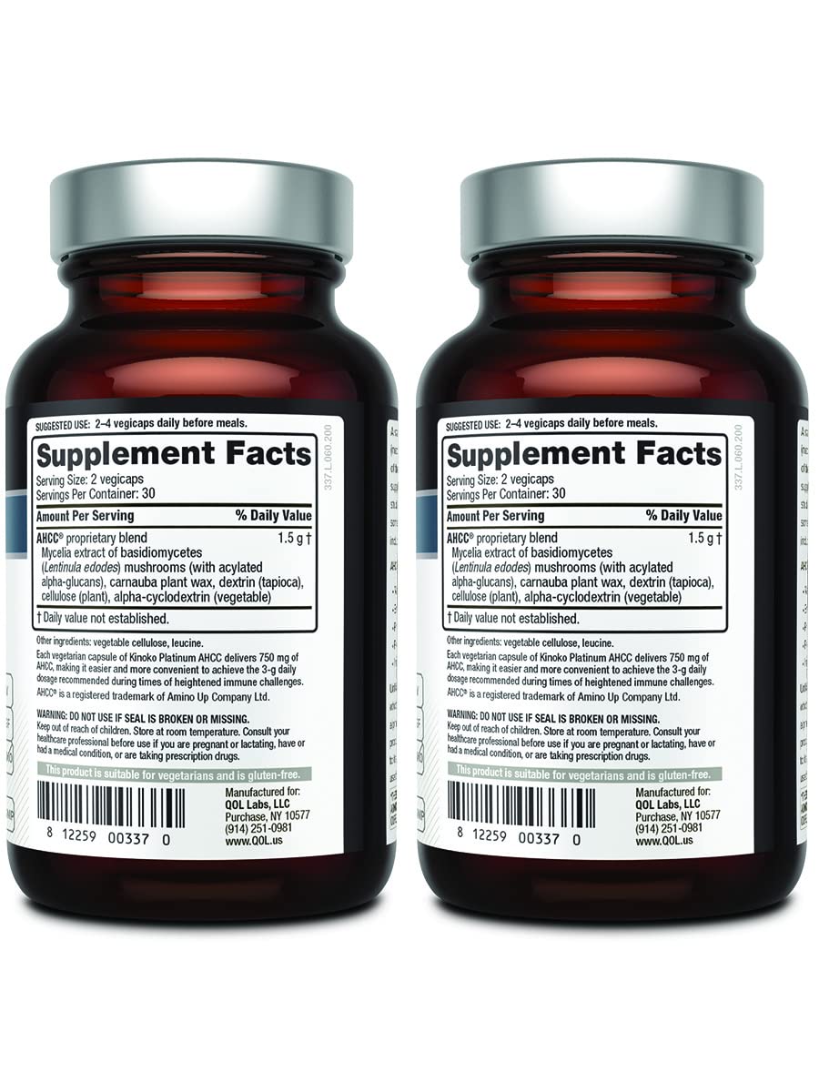 Quality of Life AHCC Kinoko Platinum 750 mg – Premium Immune Support (Pack of 2, 60 Count Bottles)