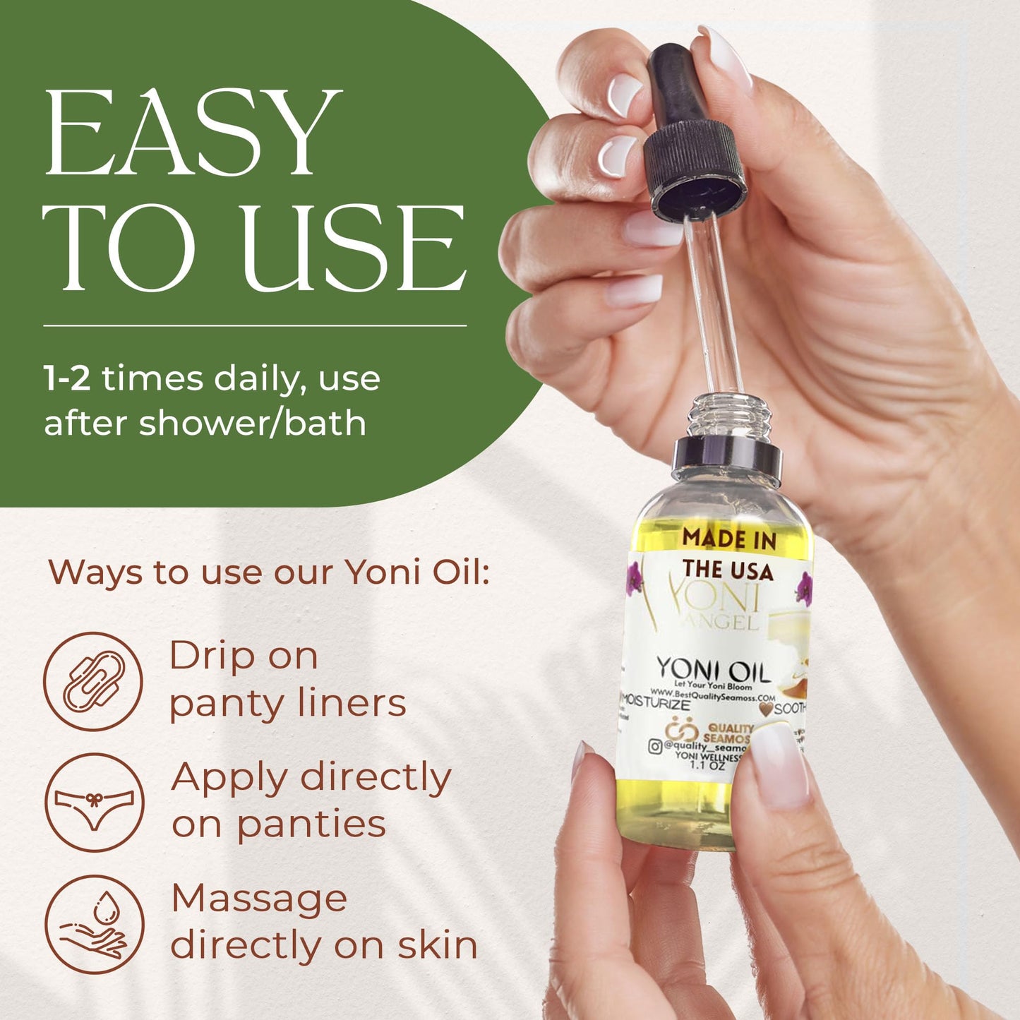 Quality Seamoss and Yoni Oil – Natural Mint Fresh Feminine Care, pH Balance, 1 oz
