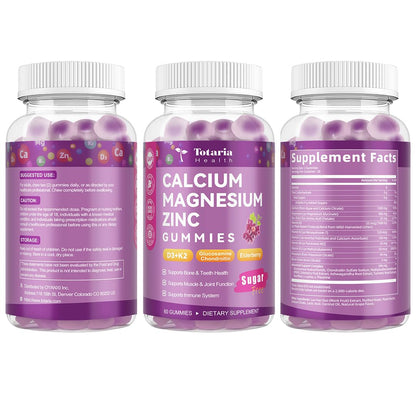 2 Pcs Sugar Free Calcium 1200 mg Gummies with Vitamin D3 K2 (MK-7) – Bone & Joint Health (Grape)