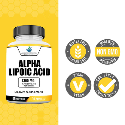 American Standard Alpha Lipoic Acid 1300mg per Serving - 90 Capsules, Pack of 2