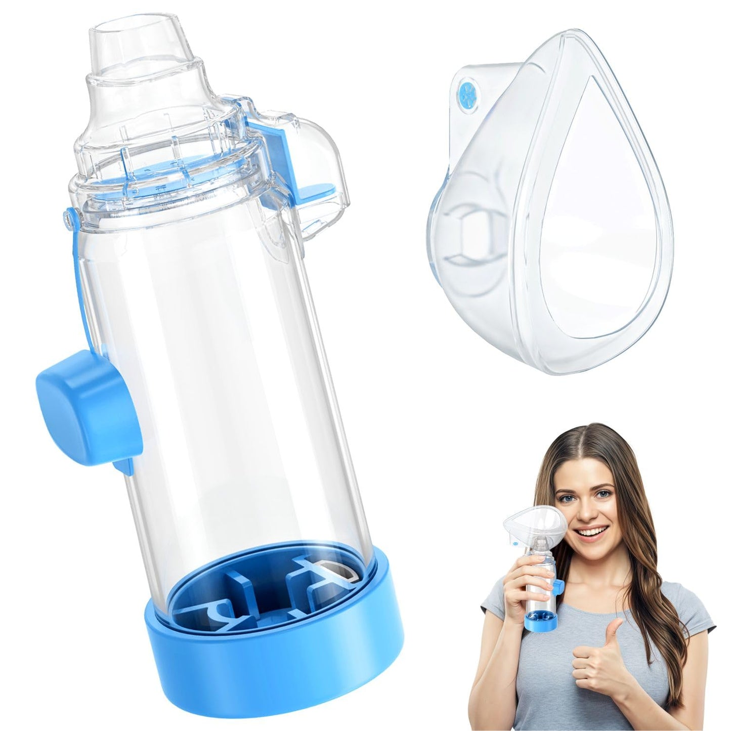 Quanler Nessi OTC Spacer (Adult-Blue) – Soft Silicone Inhaler Spacer for Adults & Kids