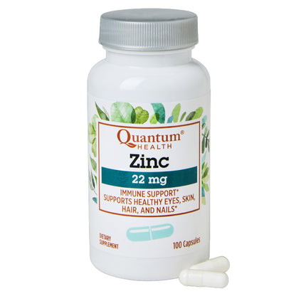 Quantum Health Zinc 22 mg – 100 Capsules | Zinc Supplement for Skin, Growth & Vision