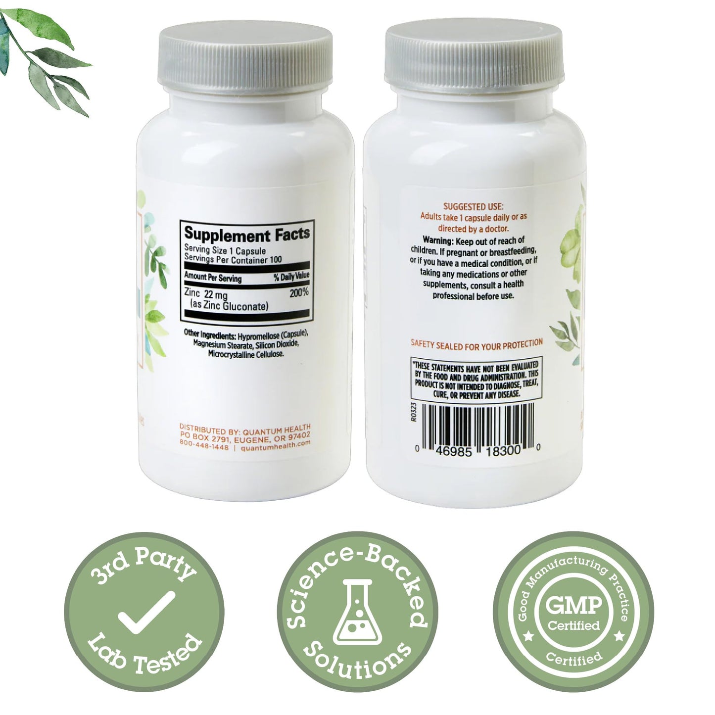 Quantum Health Zinc 22 mg – 100 Capsules | Zinc Supplement for Skin, Growth & Vision