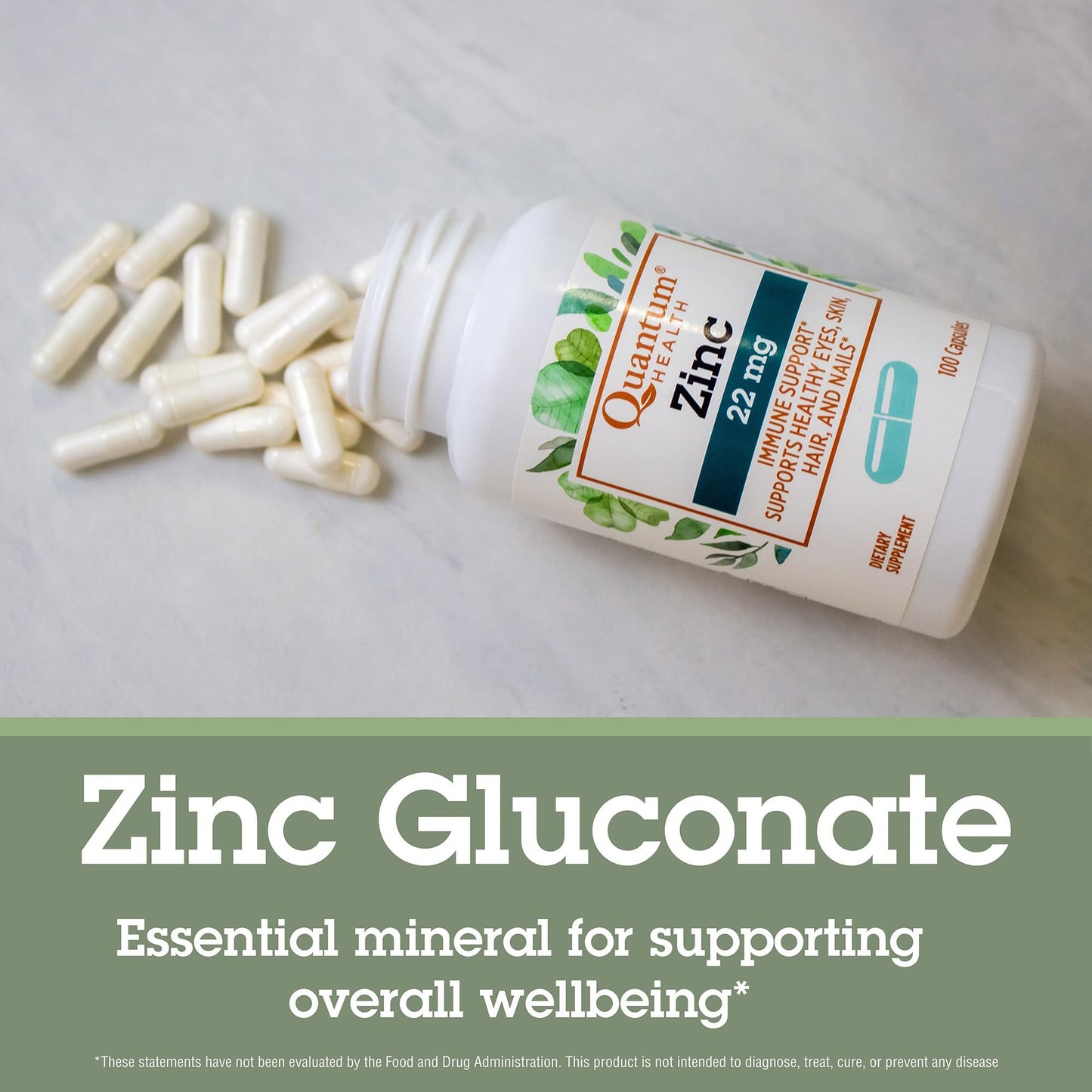 Quantum Health Zinc 22 mg – 100 Capsules | Zinc Supplement for Skin, Growth & Vision