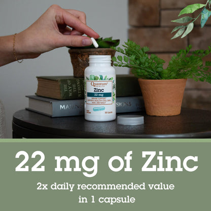 Quantum Health Zinc 22 mg – 100 Capsules | Zinc Supplement for Skin, Growth & Vision